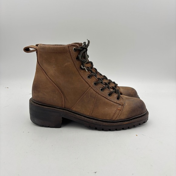 J Crew Brown Leather Lace Up Ankle Boots Mens 9.5 D Block Heel Lug Sole Workwear main image 9